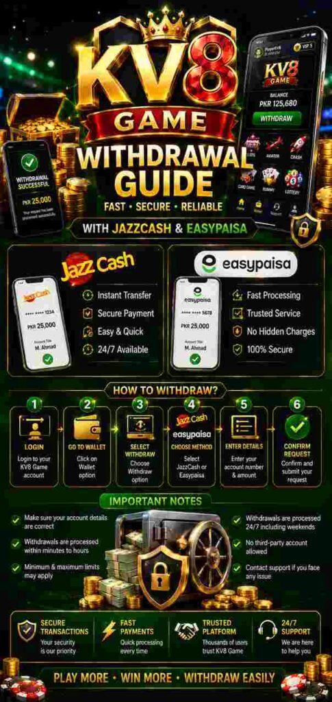KV8 Game withdrawal guide with JazzCash and Easypaisa