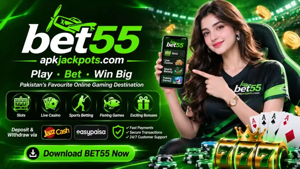 BET55 Game APK banner with casino, sports and payment options