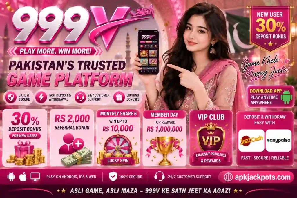 999V Game Pakistan banner with bonuses JazzCash and Easypaisa