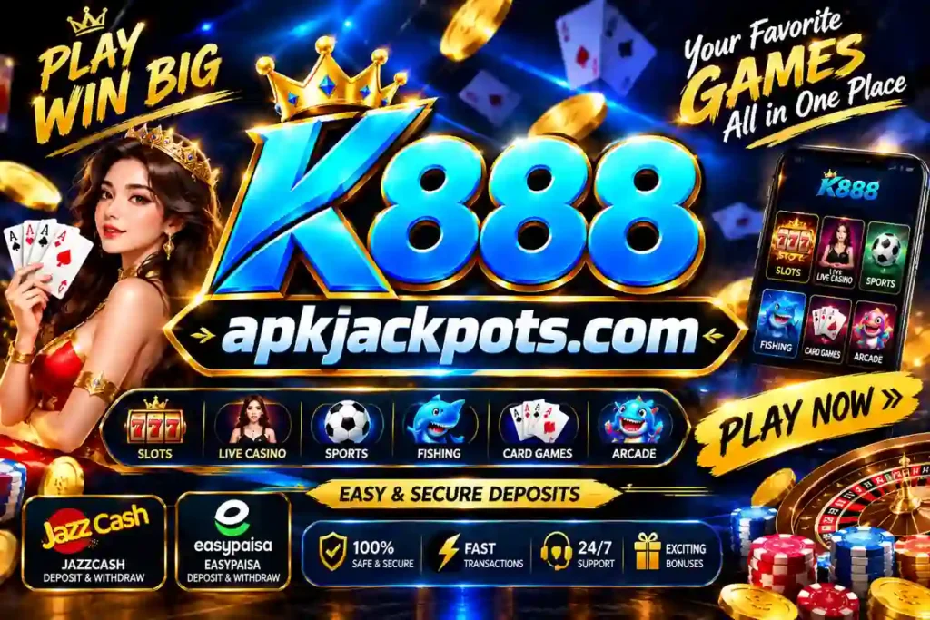 K888 casino game promotional banner with JazzCash and Easypaisa