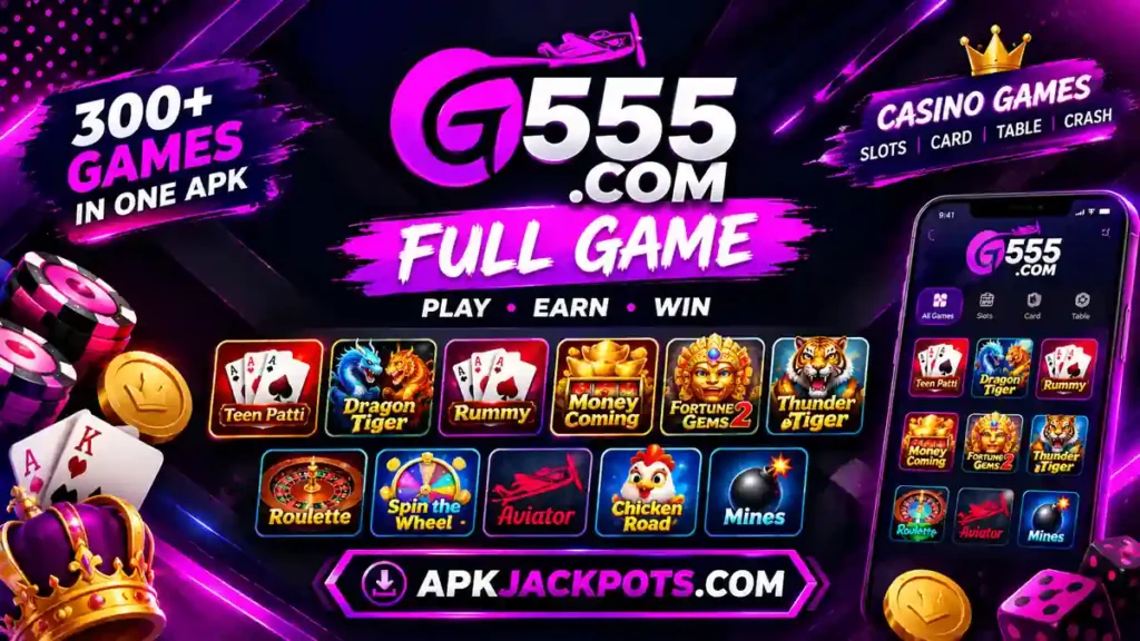 G555 Game APK full game banner with casino games