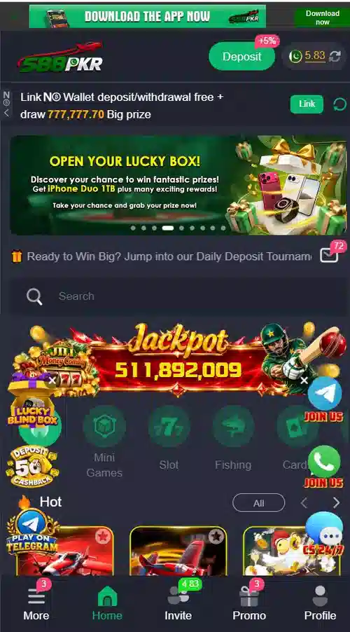 588PKR game app screenshot showing the home screen and game categories